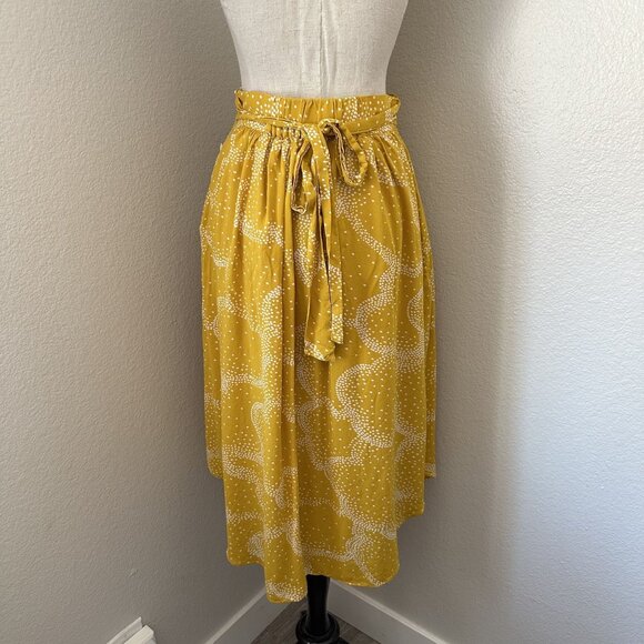 Anthropologie Maeve Staycation Midi Skirt A Line Yellow Print Sz S - Picture 3 of 9